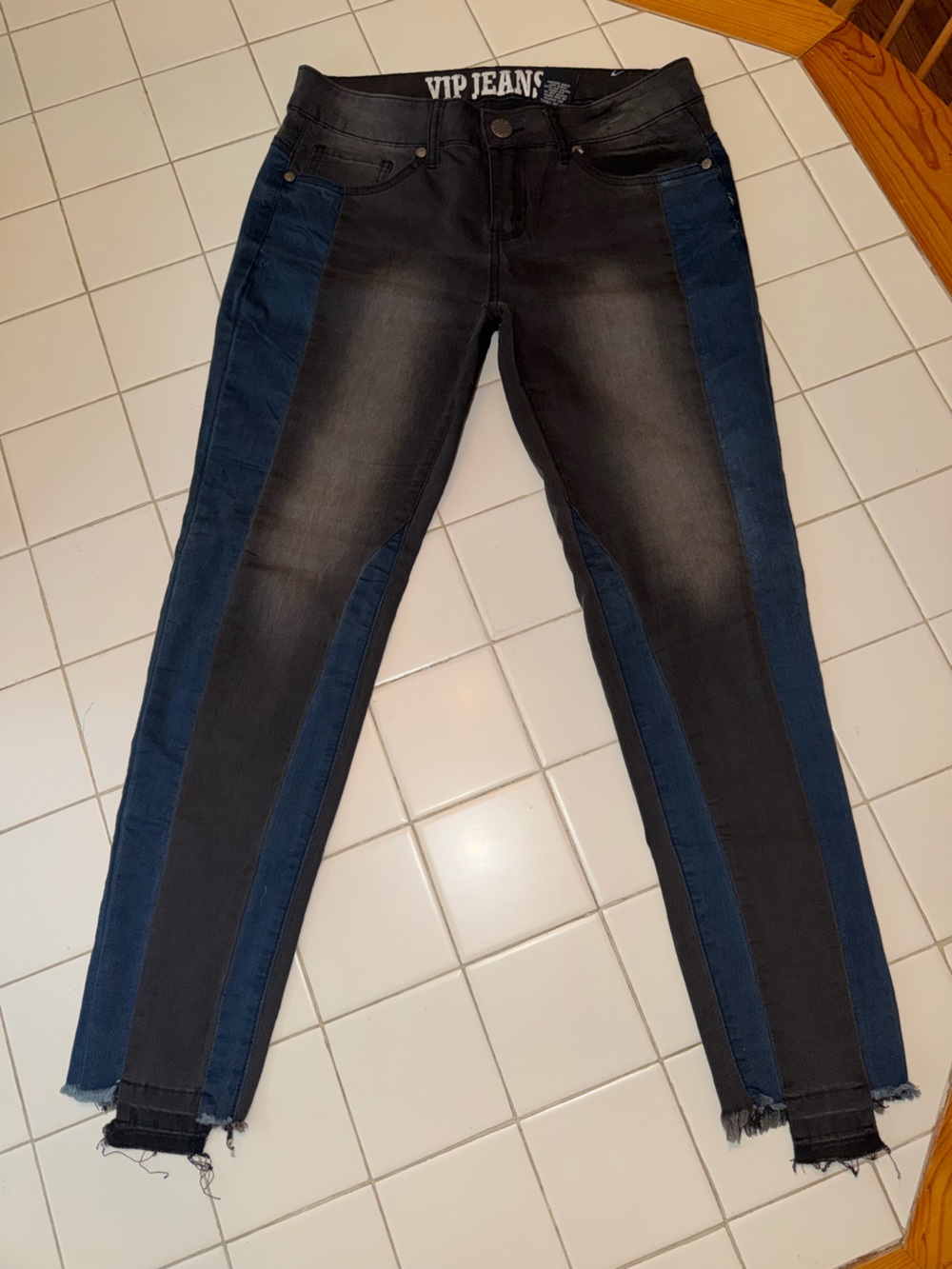 Women’s two tone denim jean pants party travel summer winter casual sport fray
